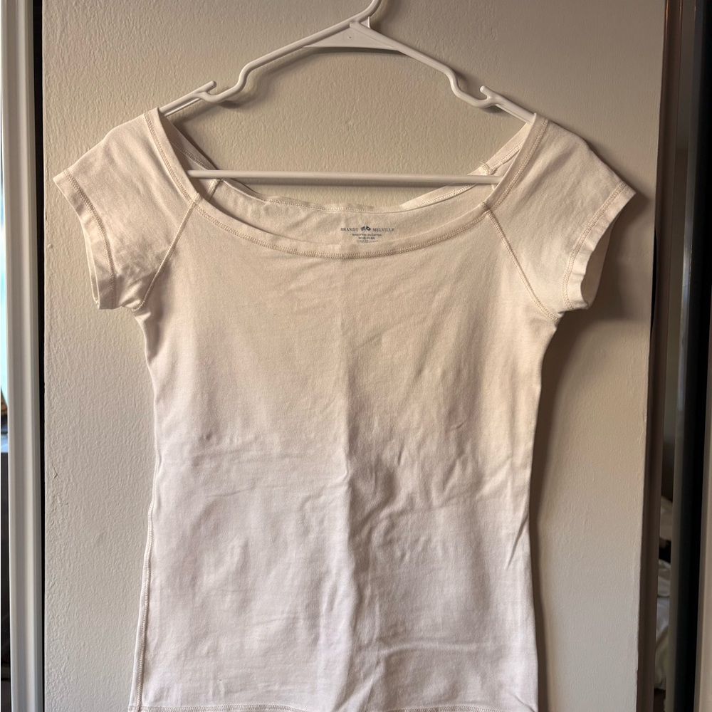 Brandy Melville White Scoop Neck / off the shoulder Short Sleeve Tee